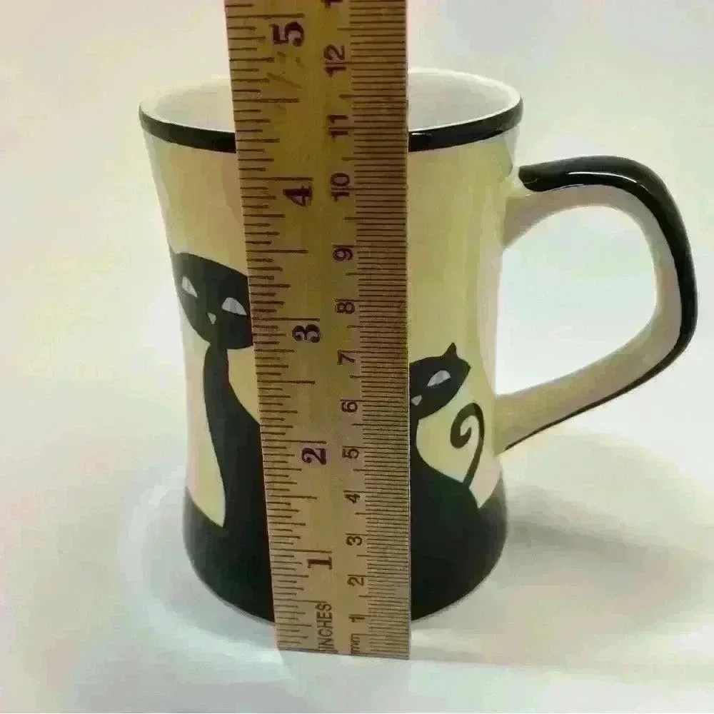 Hues N Brews Black and White MCM Style Cats Coffee Mug Cup - Picture 6 of 6
